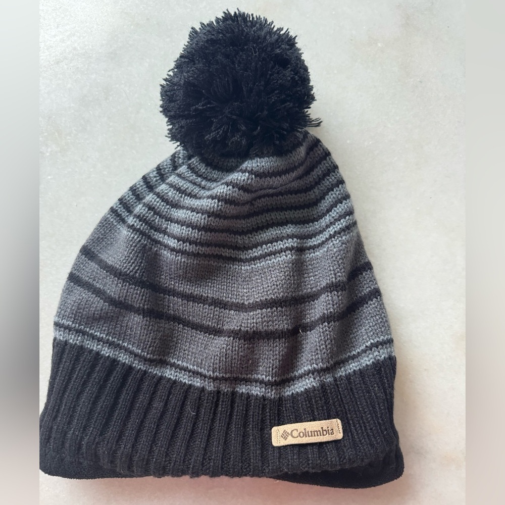 Columbia Kids' Black and Gray Pom-Pom Beanie